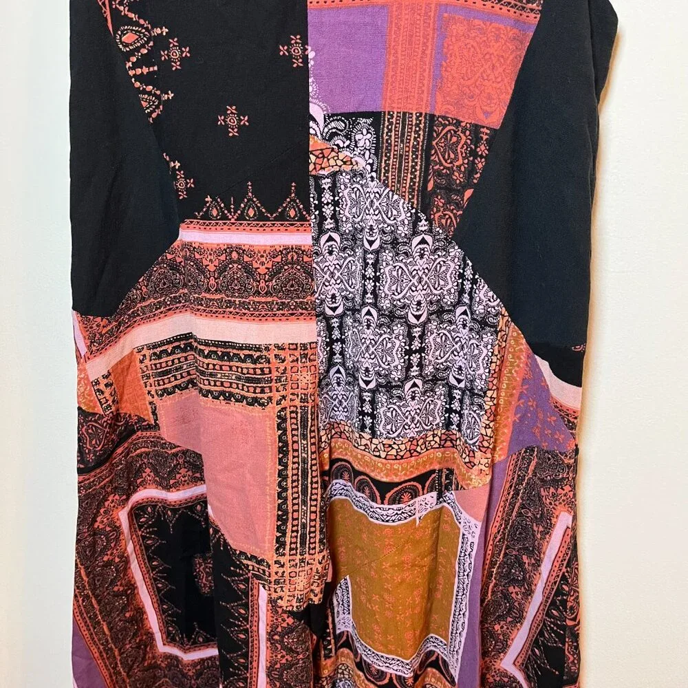 Free People All Patched Up Jumpsuit Pink Purple X-Small Patchwork‎ Boho Wide Leg